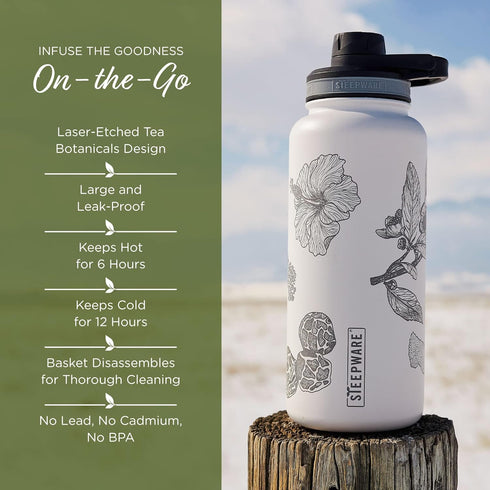 32oz, The Tea Spot Himalayan Tea Tumbler - Travel Bottle with Tea Infuser for Loose Leaf Tea or Iced Coffee