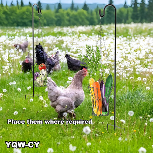 35.5lnch Hanging Chicken Feeder, Foldable Chicken Vegetable Fruits Feeder with Shepherds Hook, Poultry Feeding Holder
