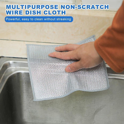 Wire Dishwashing Rag, 10 Pack Non Scratch Wire Dishcloth, Multipurpose Wire Washing Cloth for Wet and Dry, Scrubbing Wire Dishcloths for Kitchen by Zpallmeo