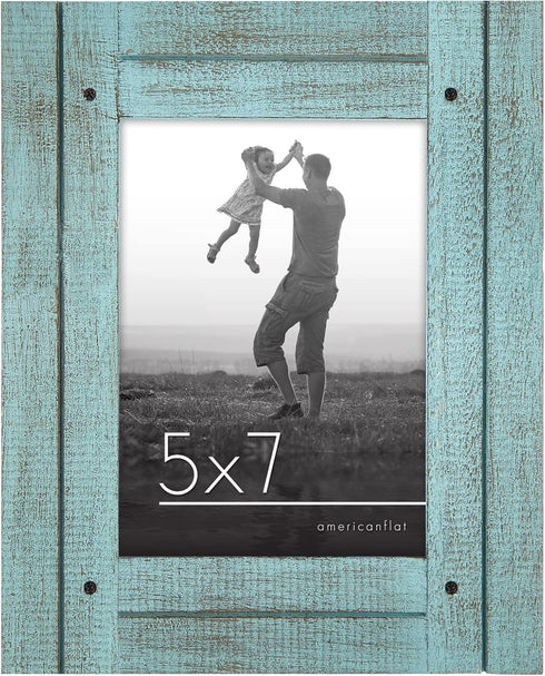 Americanflat 5x7 Picture Frame, Hampton Collection, Distressed Wood, Turquoise Blue, Polished Crystal Clear Glass for
