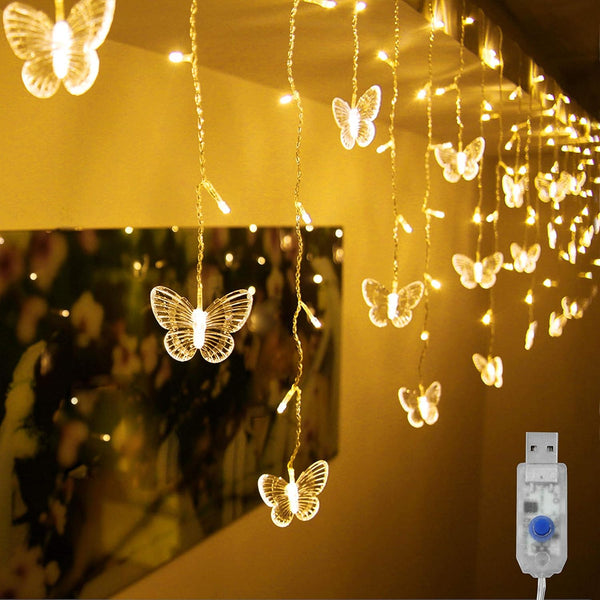 Decorman Butterfly Curtain Lights, 4.9ft 48 LED USB Window Fairy Lights 10