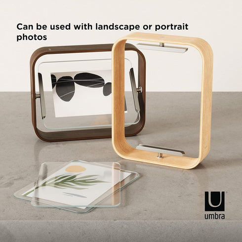 Umbra Bellwood Desk Frame, Rotating Floating Picture Frame, Horizontal or Vertical, 4x6in, Natural Finish