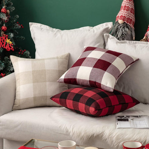 MIULEE Pack of 2 Farmhouse Buffalo Check Plaids Polyester Linen Soft Decorative Square Throw Pillow Covers - 18x18 Inch