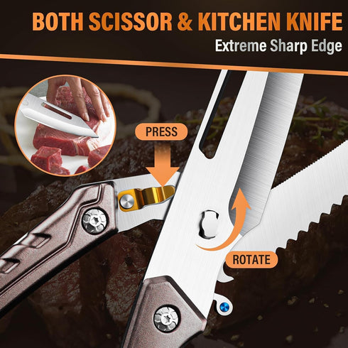 Huusk Heavy Duty Poultry Scissors - Kitchen Scissor for Food with Serrated Edge, Detachable Sharp Shears for Cutting