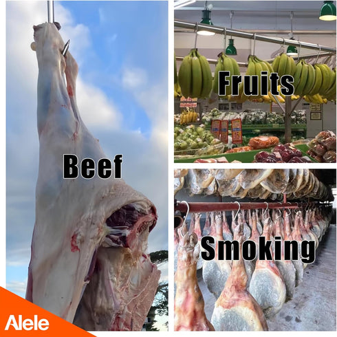Alele 8 Inch Meat Hook 10mm Heavy Duty Stainless Steel Butcher Hooks for Hanging Beef (10mm 8inch 4p)