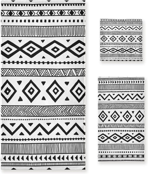 HATESAH Bath Towels Set Soft Highly Absorbent Black White Native American Tribal Aztec