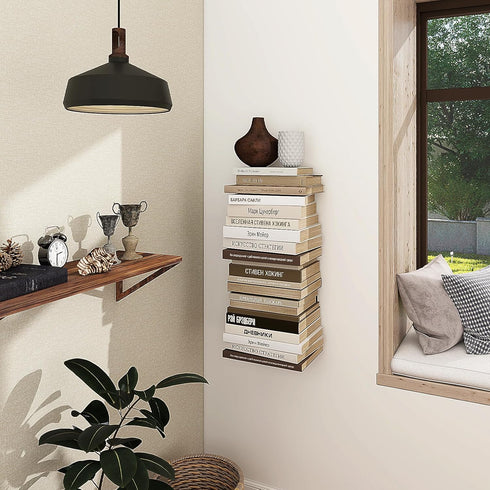 4 2 Pack(White) Mefirt Invisible Floating Bookshelves for Wall, Tier Vertical Spine Book Tower, Heavy Duty Floating