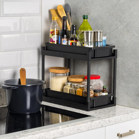 IRIS USA 2-Tier Under Sink Organizer, Storage with Sliding Drawers, Versatile Solution for Kitchen, Office, Bathroom