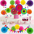 ZERODECO Party Decoration, 21 Pcs Multi-color Hanging Paper Fans, Pom Poms, Garlands, Polka Dot & Triangle Bunting Flags