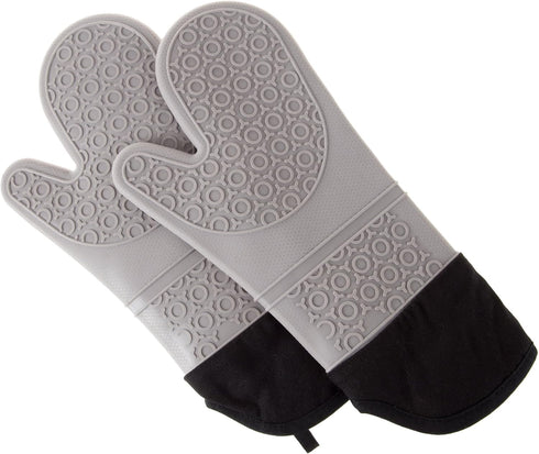Silicone Oven Mitts – Extra Long Professional Quality Heat Resistant with Quilted Lining, 1 Pair Gray by Lavish Home