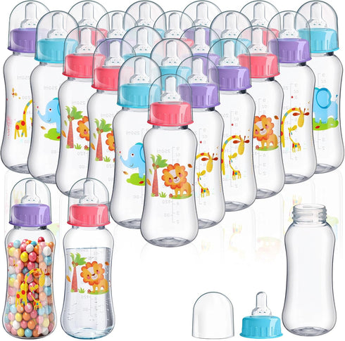 Norme 24 Pcs Baby Bottles Bulk, 9.5 oz Plastic Baby Bottles for Baby Shower Game, Party Favors with Elephant, Lion,