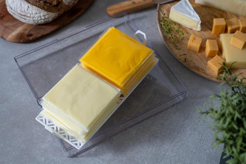 Cheese Keeper Storage Container for Fridge, Food Storage Box with Lid and Tray, Sliced Cheese Organizer