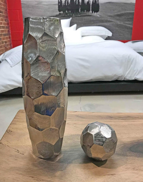 Modern Day Accents 3618 Silver Facetado Sphere, Decorative Balls, Home Office Room Decor, 4" D Centerpiece
