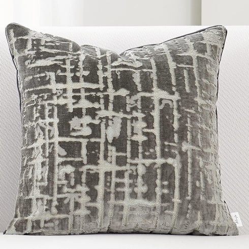 Alerfa Square Geometrical Plaid Striped Cut Velvet Throw Pillow Cover 18x18 Inch