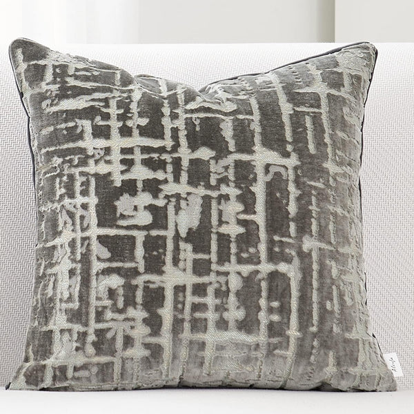Alerfa Square Geometrical Plaid Striped Cut Velvet Throw Pillow Cover 18x18 Inch