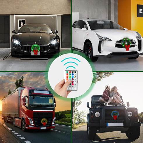 12V moveland LED Car Wreath with Remote Control - RGB Changeable Christmas Wreath for Car Grill - Fits Jeeps Trucks