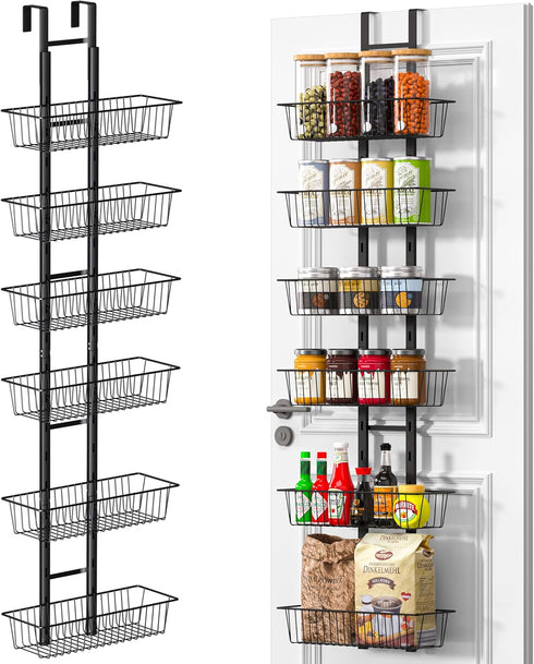 LUXEAR Over the Door Pantry Organizer, 6-Tier Adjustable Storage, No-Assembly Foldable Metal Hanging Organizer for
