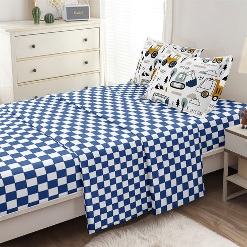 Leaflin 4-Pcs Set, Set Sets Construction Twin Size Boys Bedding Kids Comforter for Teens w/Sheets and Pillowcase, Soft