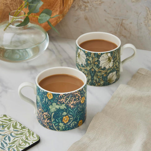 12oz Set 2 Spode Morris & Co Mug, of - Porcelain Drinkware for Tea or Coffee, Microwave & Dishwasher Safe Cups