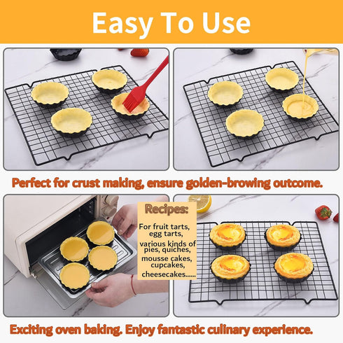 DATANYA 8 Pack Mini Tart Pans, 4 Inch Nonstick Round Quiche Pan with Removable Bottom for Dessert Baking