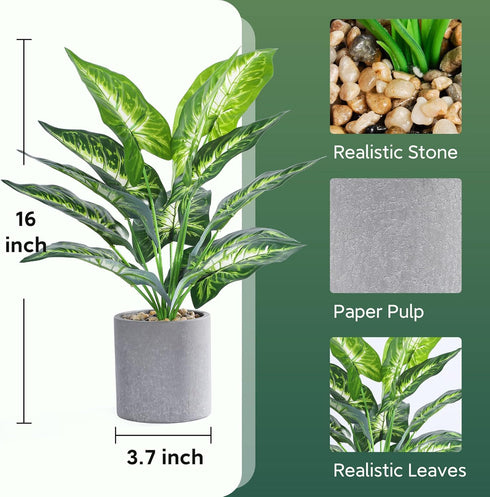 16" Small Artificial Tropical Fake Plants for Indoor Office Desk, Shelf, Bathroom Home Decor