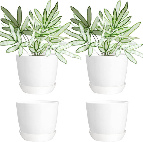 Youngever 4.5 Inch Plastic Planters with Saucers, 8 Sets Indoor Flower Pots, Modern Decorative Gardening