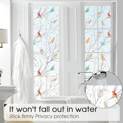 Coavas Window Privacy Film - Decorative Bird Stained Glass Window Film for Bathroom, Frosted Glass Cling - 17.5" x 78.7"