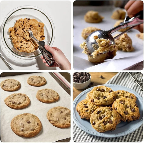 Cookie Scoop Set, 3Pcs Ice Cream Scoop, Stainless Steel Cookie Scooper for Baking, Ice Cream Scooper with Trigger