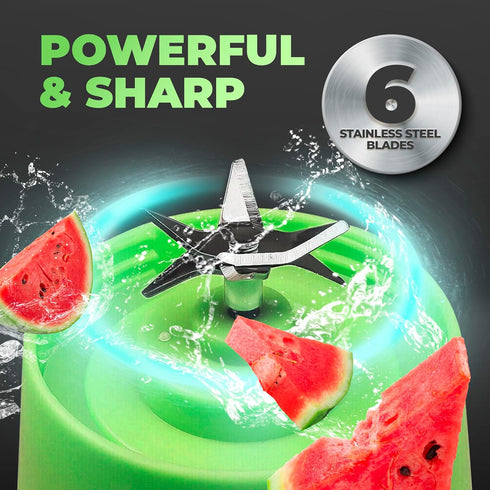 Portable Blender, Compact USB Rechargeable Personal Travel Blender for Smoothies and Shakes, 380ml, Green