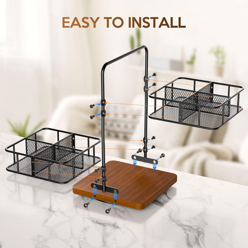 2 8 360 Countertop 100+ Rotating Tea Bag Organizer Tier Basket Spinning Teabag Holder Organizer, Acacia Wood Iron Tea