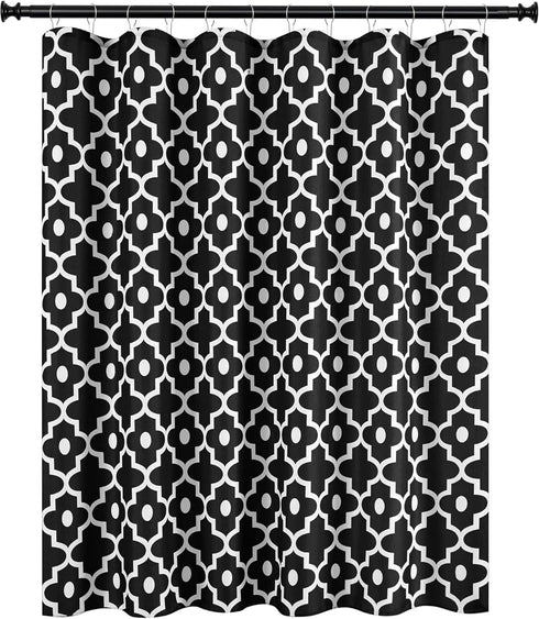 Biscaynebay Textured Fabric Shower Curtains, 72" x 72", Black Morocco Pearl Printed Linen
