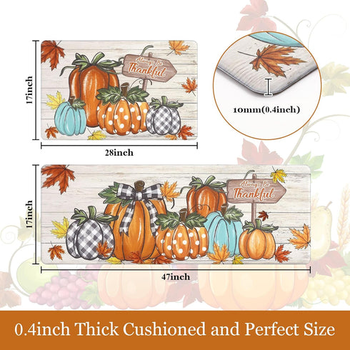 U'Artlines Fall Kitchen Mat - Anti Fatigue Cushioned Comfort Mats, Colorful Pumpkin Kitchen Rugs 17"x28"+17"x47"