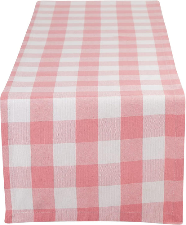 DII Buffalo Check Collection, Classic Farmhouse Table Runner, 14x72, Pink & White