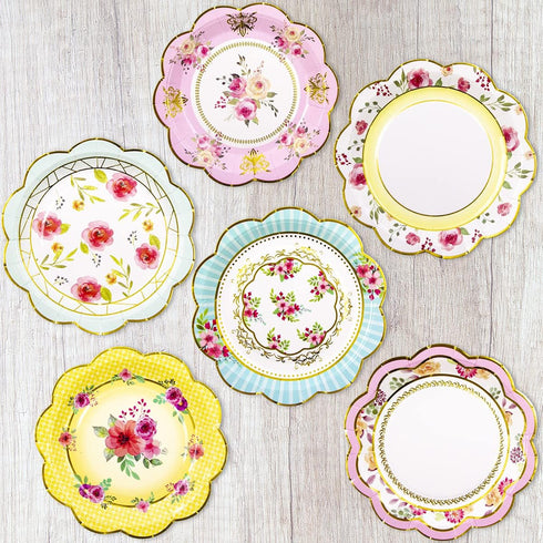 Fancy Land Floral Paper Plates - 7.28 Inches Vintage Small Party Plate, 24 Count for Celebrations