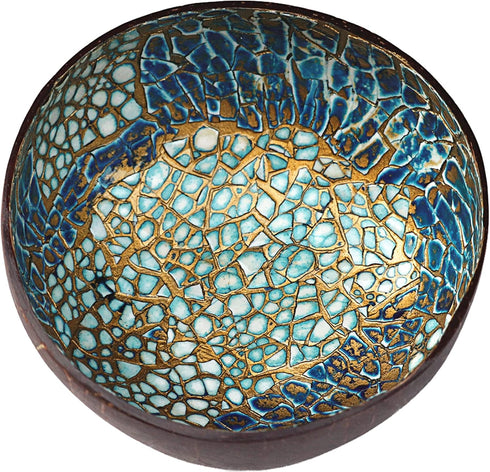 ChezMax Natural Coconut Bowl, Handcrafted Round Bowl with Mother of Pearl Inlaid Shell for Entryway Table Storage