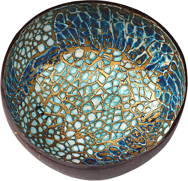 ChezMax Natural Coconut Bowl, Handcrafted Round Bowl with Mother of Pearl Inlaid Shell for Entryway Table Storage