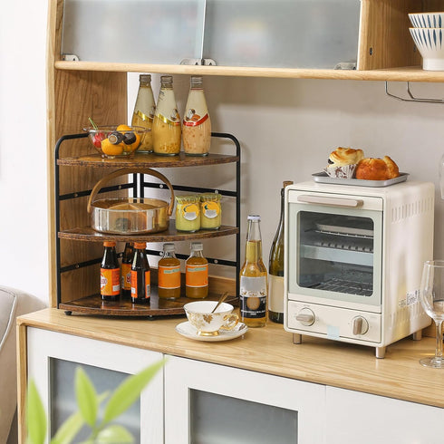 Counter 3-Tier Brown,TWJ002H IBUYKE Corner Shelf, Kitchen Organizer, Bathroom Vanity Trays, Spice Rack for Small