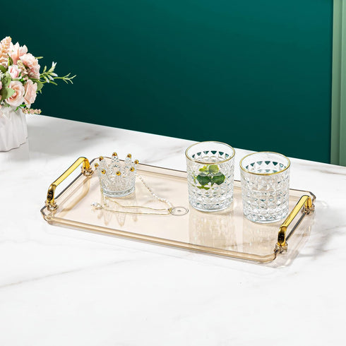 Acrylic Serving Tray with Handles, Decorative Countertop Tray for Coffee Table, 16 x 9 x 0.8 inches - Transparent