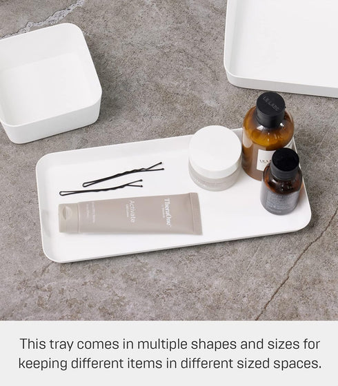 Yamazaki Home Space Saving Vanity Tray, Steel, Flat, White