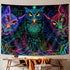 JAWO Psychedelic Owl Tapestry, Trippy Forest Line Art Wall Hanging, Moon Animal Bird Blacklight Tapestry (60X40 Inch)