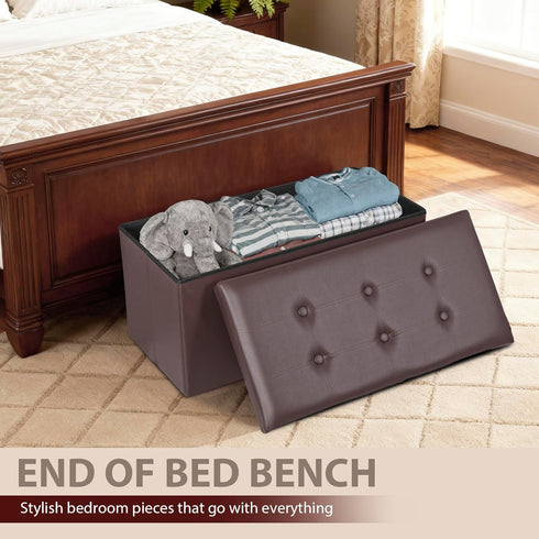 30 Inches 350lbs, JupiterForce Ottoman Storage Bench, Folding Faux Leather Ottoman Bench with Storage Padded Seat