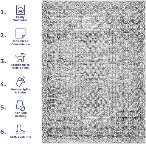 nuLOOM Abstract Tribal Accent Rug, 2' x 3', Grey, Machine Washable Rectangular Rug