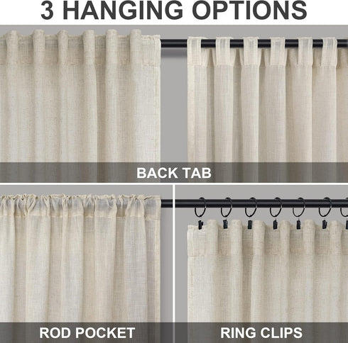 Burlap Kitchen Curtain Over Sink Window Set, 30 Inch Length Short Curtain for Laundry Bay Window, Beige