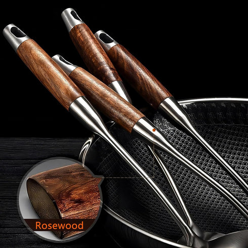 REDANT Big Stainless Steel Serving Spoons for Cooking - Metal Basting Spoon with Wooden Handle - Large Kitchen Spoon