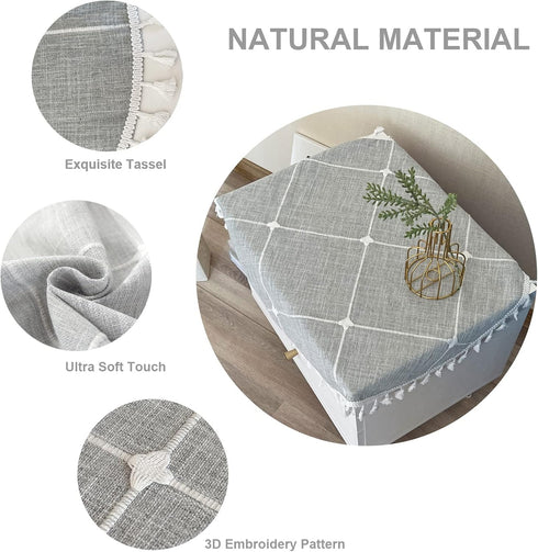 24 Inch Round Small Tablecloth Cotton Linen Grey Lattice Dust-Proof Washable Doily Boho Farmhouse Decorator Table Cover