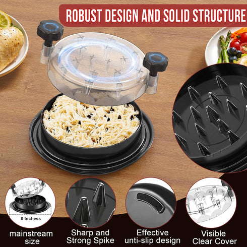 SoulLife Chicken Shredder Tool, 8 Inches Cooked Meat Shredder with Clear Lid, Ergonomic Design, Black