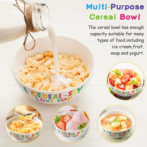 R HORSE Colorful Cereal Bowl and Spoon Set, Funny Engraved Spoon Gift Set for Salad, Soup, Ice Cream, Oatmeal, Breakfast