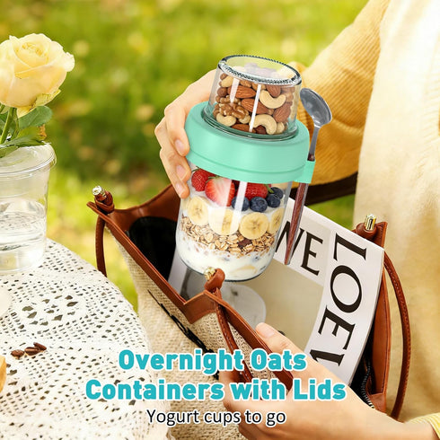 4 Pack 20 oz (16+4) Overnight Oats Containers with Lids and Spoons, Overnight Oats Jars, Glass Mason Jars with Dry