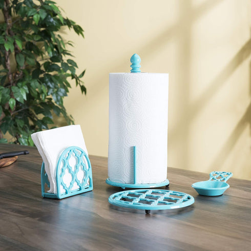 Home Basics Lattice Collection Cast Iron Spoon Rest in Turquoise