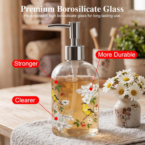 17oz Topadorn Glass Soap Dispenser with Plastic Pump for Kitchen and Bathroom, Refillable Clear Bottle for Dish Soap